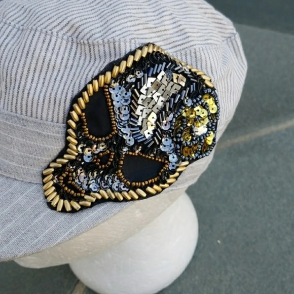 Skull sequin‎  stripe cotton baseball cap NWT - Picture 4 of 7